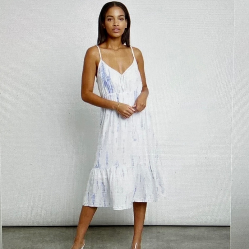Rails Delilah White Linen Blend Midi Dress in Cloud Tie Dye Size L